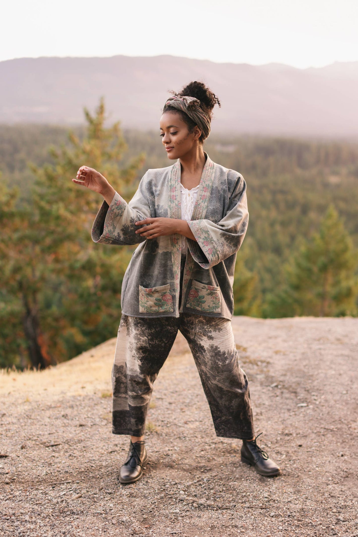 "Still I Rise" Linen Cropped Artist Pant w/ Sunrise, Woman— FREE SPIRIT DREAMER Series: Boho & Free-People loving styles.