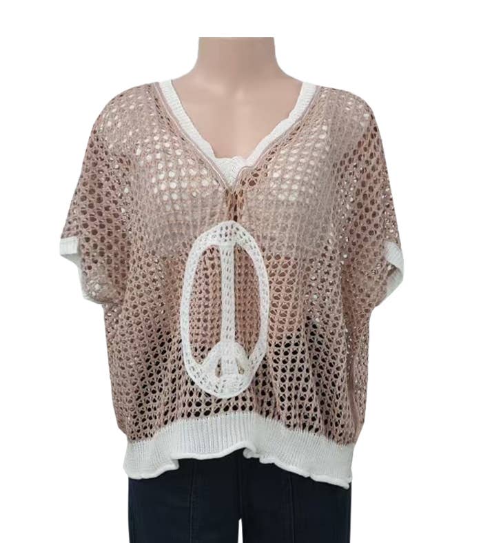 Love & peace open knit top short sleeve oversized crochet top