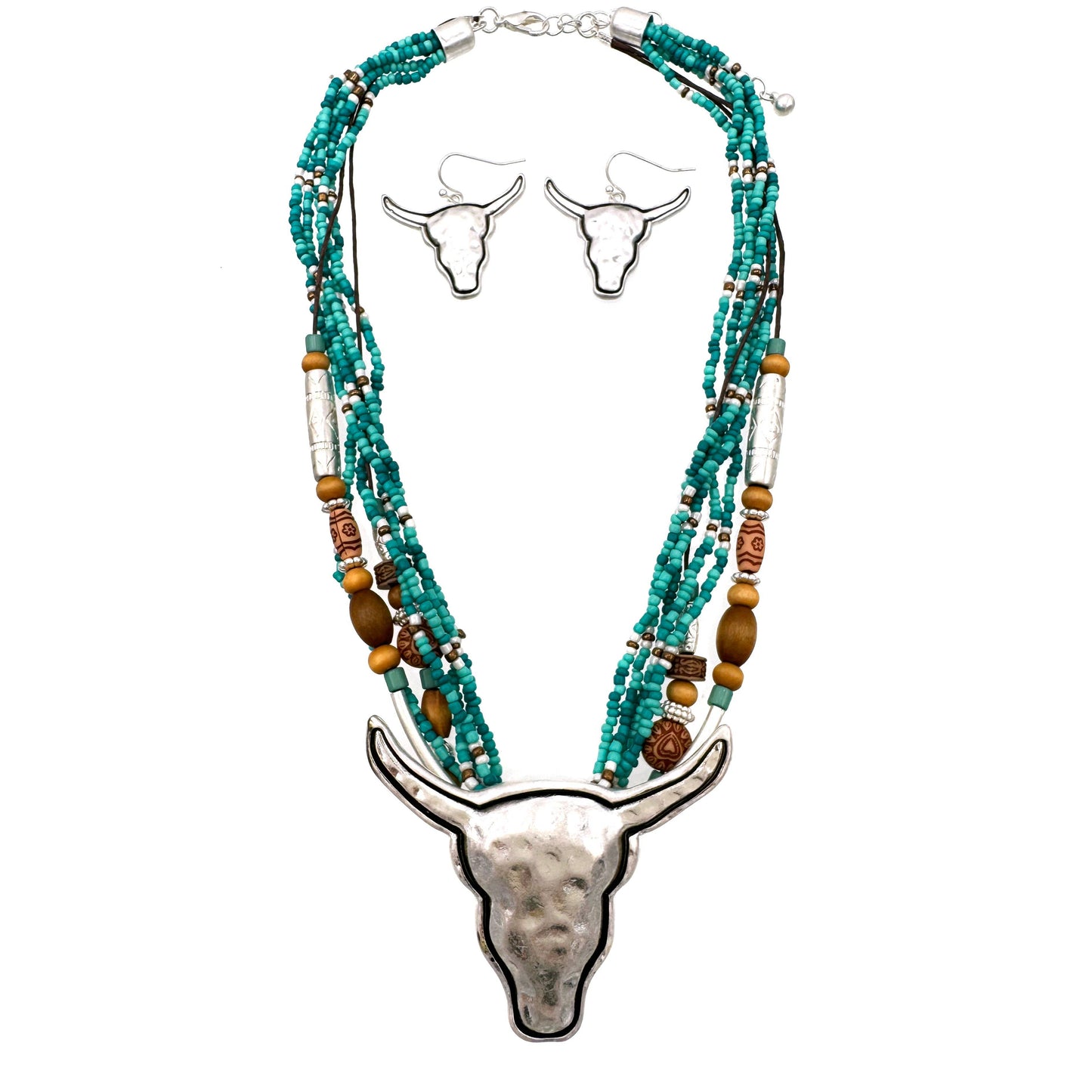 Montana Boho Western Spirit Jewelry: White Turquoise Navajo Bead Longhorn Pendant Necklace