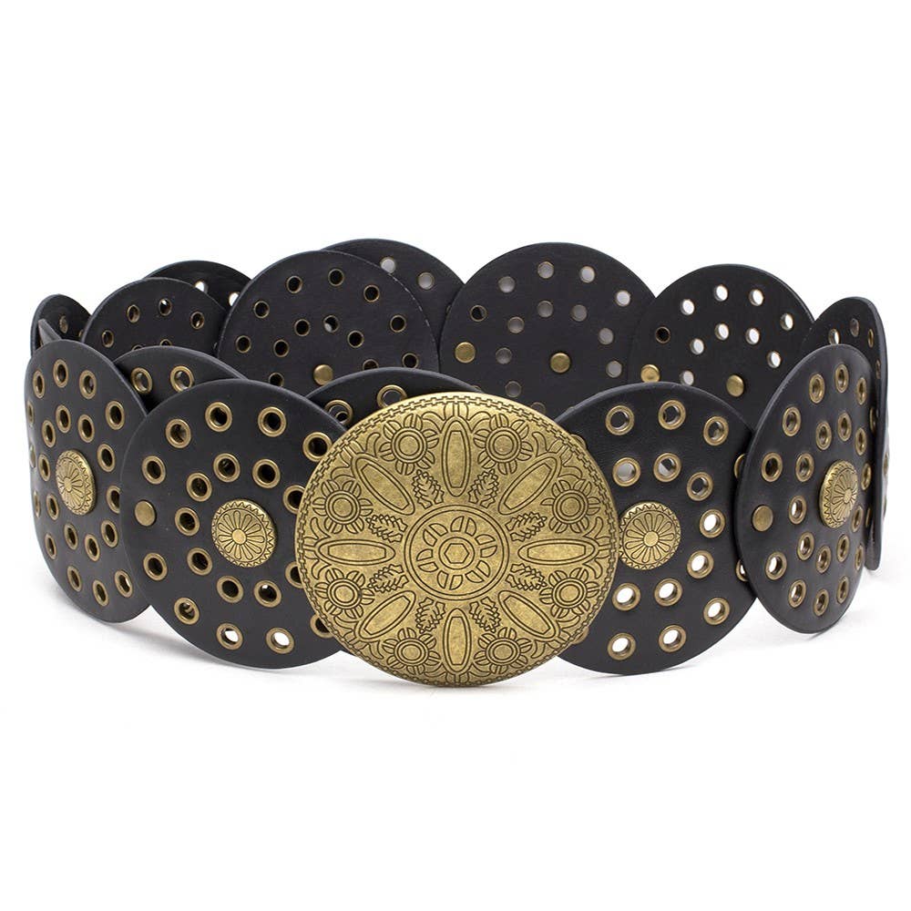Montana Boho Western Spirit Accessories: DOUBLE LINER Y2K BOHO DISC BELT IW-94801AGO