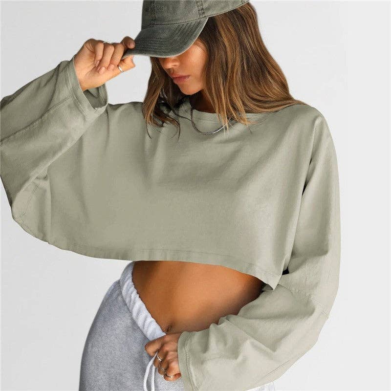 Loose Cropped Solid Color Sports Sweater