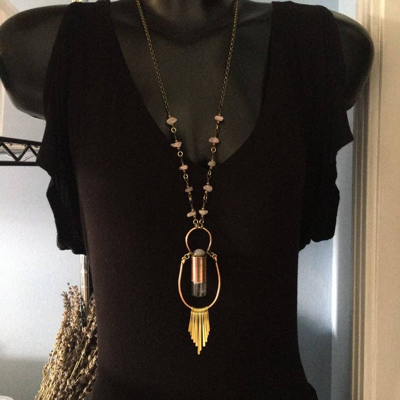 Rocky Mountain Spirit Jewelry: Rose Quartz Rollerball Necklace with Fringe