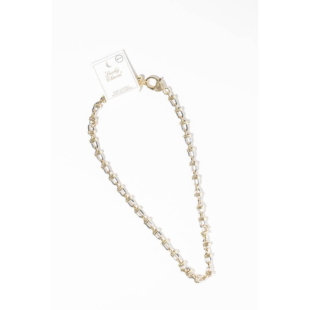 GOLD DIPPED MIXED METAL OVAL LINK CHAIN NECKLACE, Gold & Silver
