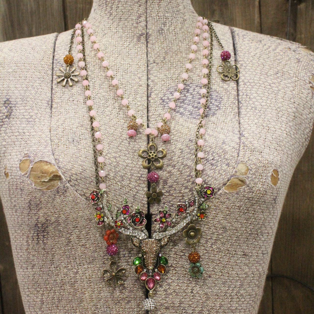 Dolled Up Doe & Flowers Layered Necklace: FREE SPIRIT DREAMER Series: Boho & Free-People loving styles.