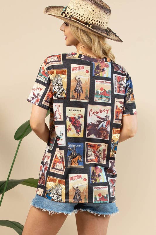Montana Boho/Western Spirit Fashion: RIO VINTAGE WESTERN PRINT SHORT SLEEVE T-SHIRT