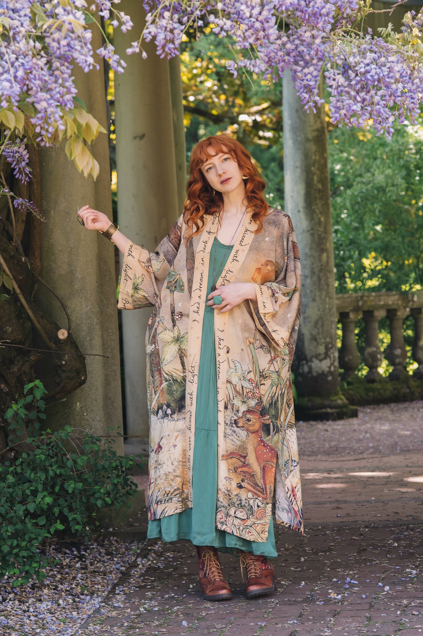 Duster: Lovelight Opera Duster Kimono Robe w/woodland deer & swallow