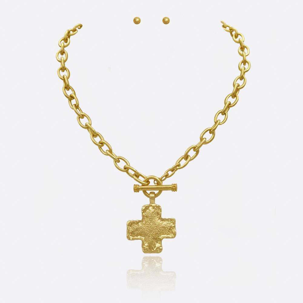 Montana Boho Western Spirit Jewelry: CROSS PENDANT CHAIN NECKLACE EARRING SET