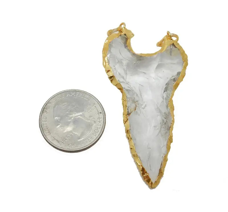 Glass Shark Tooth Double Bail 24k Electroplated Edge (Aqua & Yellow)