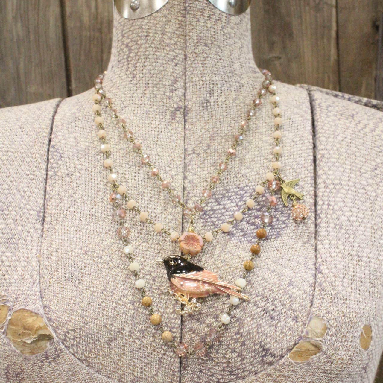 Wings Spread Blushing Bird Layered Necklace: FREE SPIRIT DREAMER Series: Boho & Free-People loving styles.