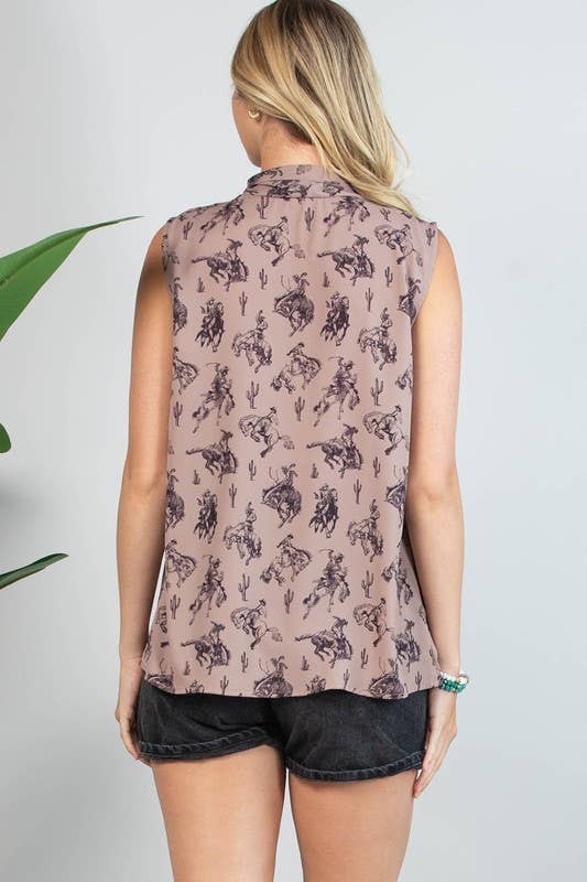 Montana Boho/Western Spirit Fashion:: Boho & Free-People loving styles.-COLETTE BUCKING HORSES PRINT TIE FRONT WOVEN TOP