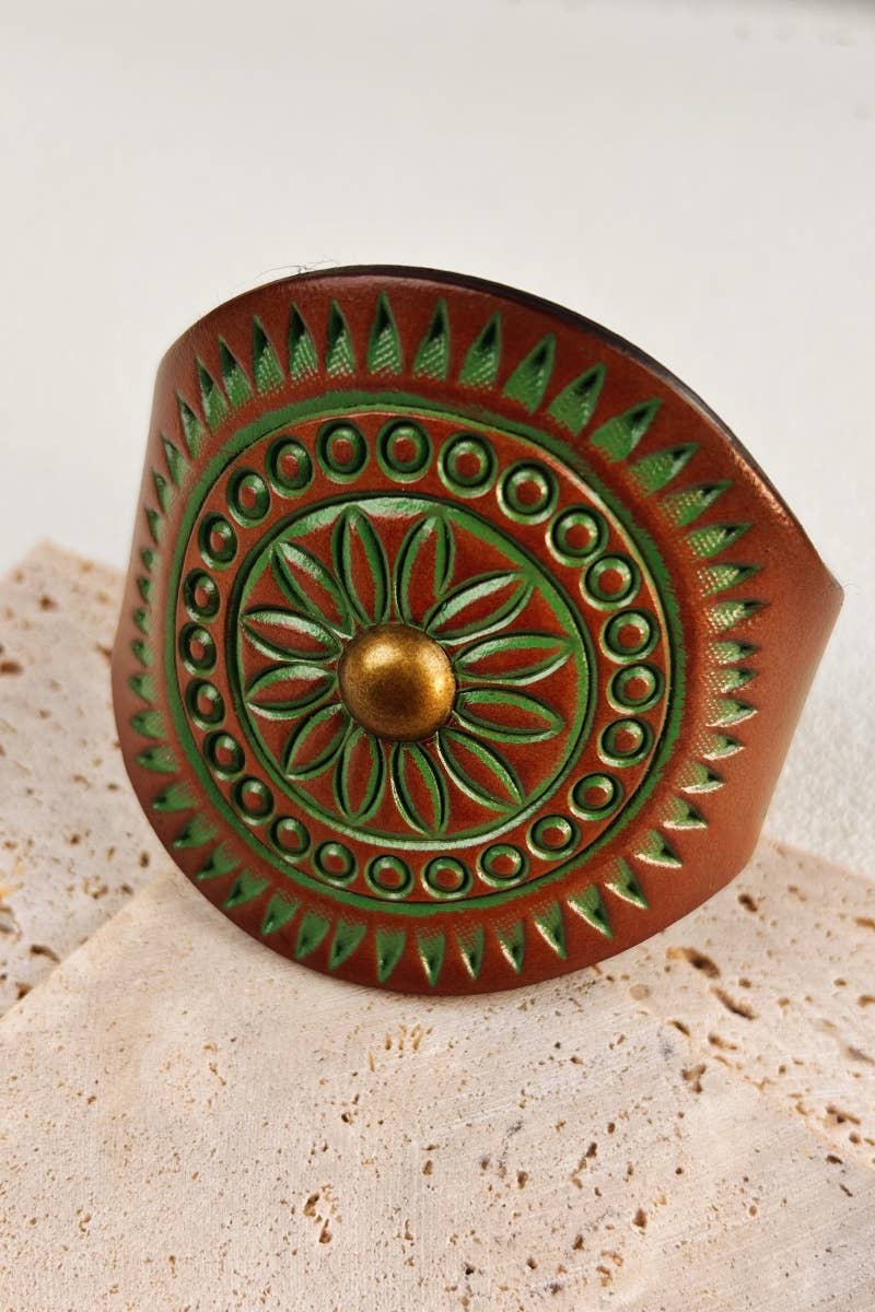 Embossed Leather Cuff – Textured Western Bracelet—Rocky Mountain Spirit Jewelry: