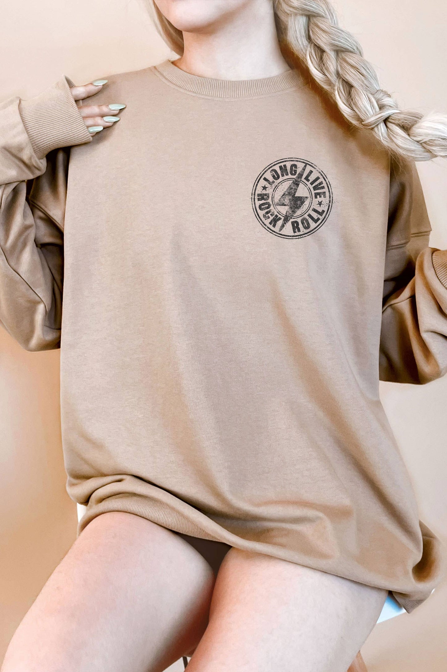 ROCK & ROLL OVERSIZE FRONT & BACK GRAPHIC TERRY SWEATSHIRTS