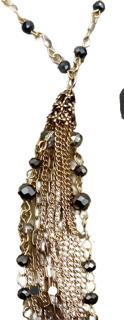 "Ripples of YELLOWSTONE" Jewelry: Gold Beaded Tassel Charm Necklace