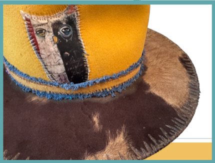 The 406 Mad Hattie. Meet "BoHO Betty" (Yellow, Felt, Fedora, Vintage Cowgirl, Cowhide)