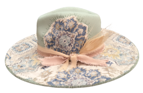 The 406 Mad Hattie. Meet "Fancy Franny" (Soft Mint, Tapestry, Soft Pink, Wide-Brim Fedora)