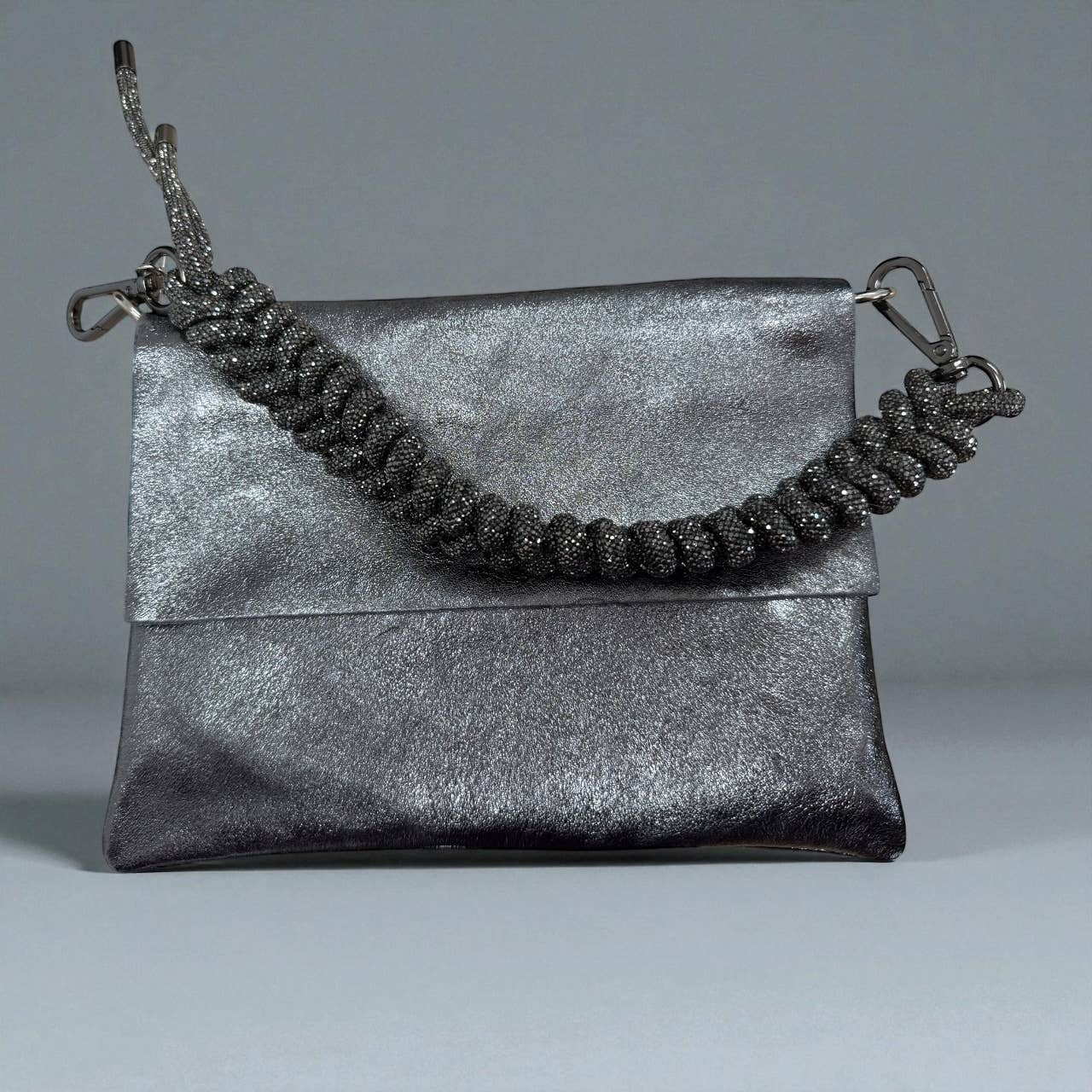 VOGUE—Runway Series:Trio Italian Leather Crossbody, Crystal Handle, Shoulder & Clutch Bag