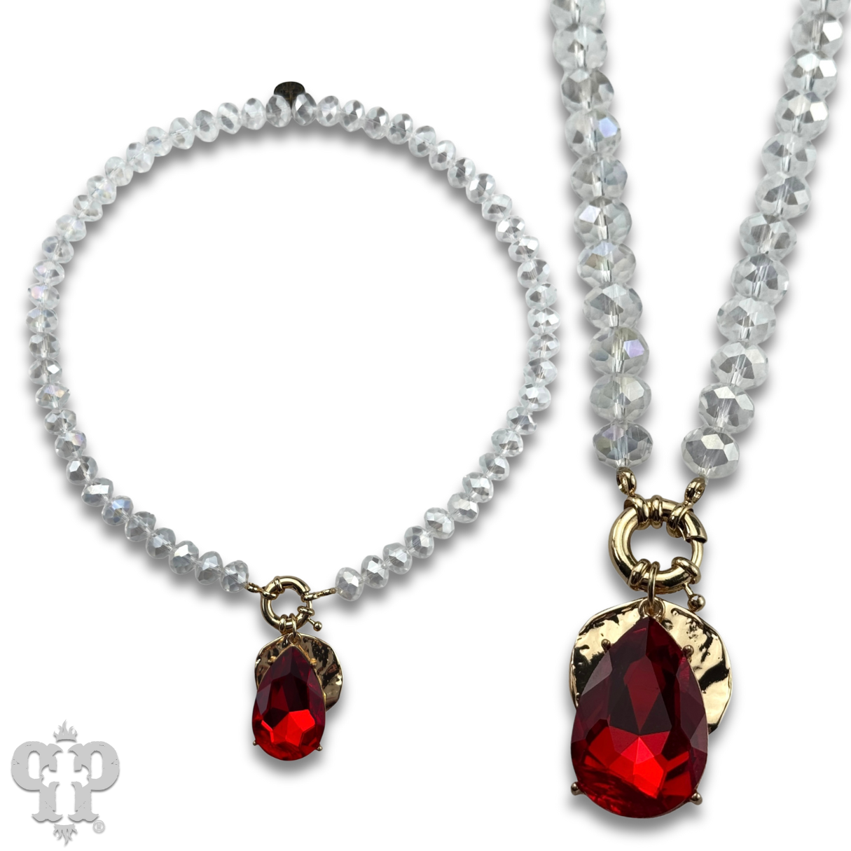 "Ripples of YELLOWSTONE" Jewelry: Large rhinestone teardrop necklace