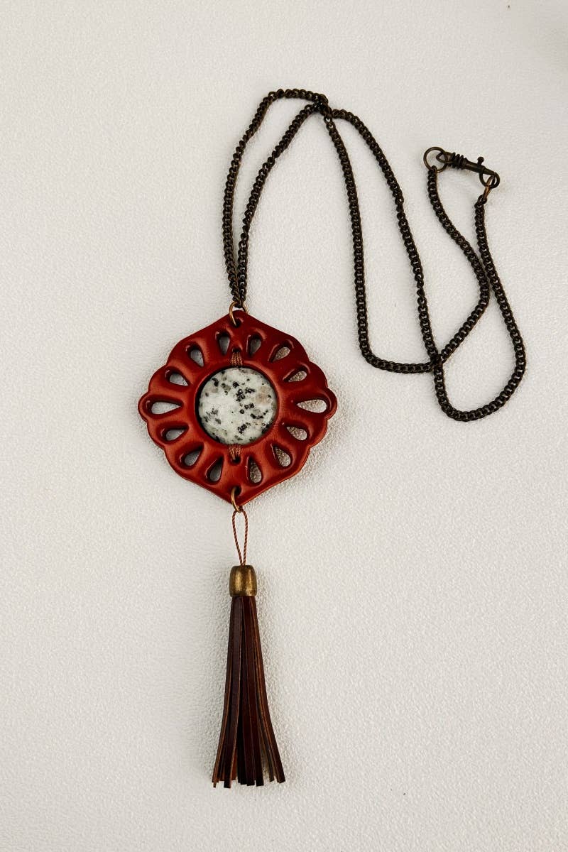 Leather & Mineral Pendant— Montana Boho Western Spirit Jewelry: