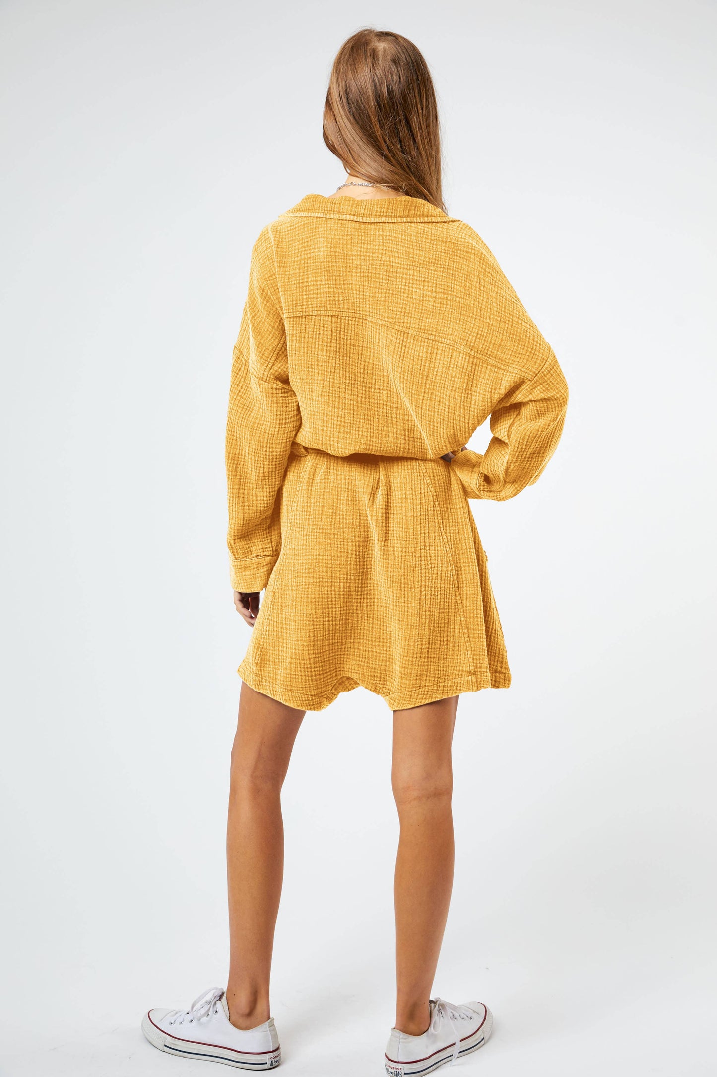 FREE SPIRIT DREAMER Series: GARMENT WASHED SPREAD COLLAR POCKET SHIRT ROMPER