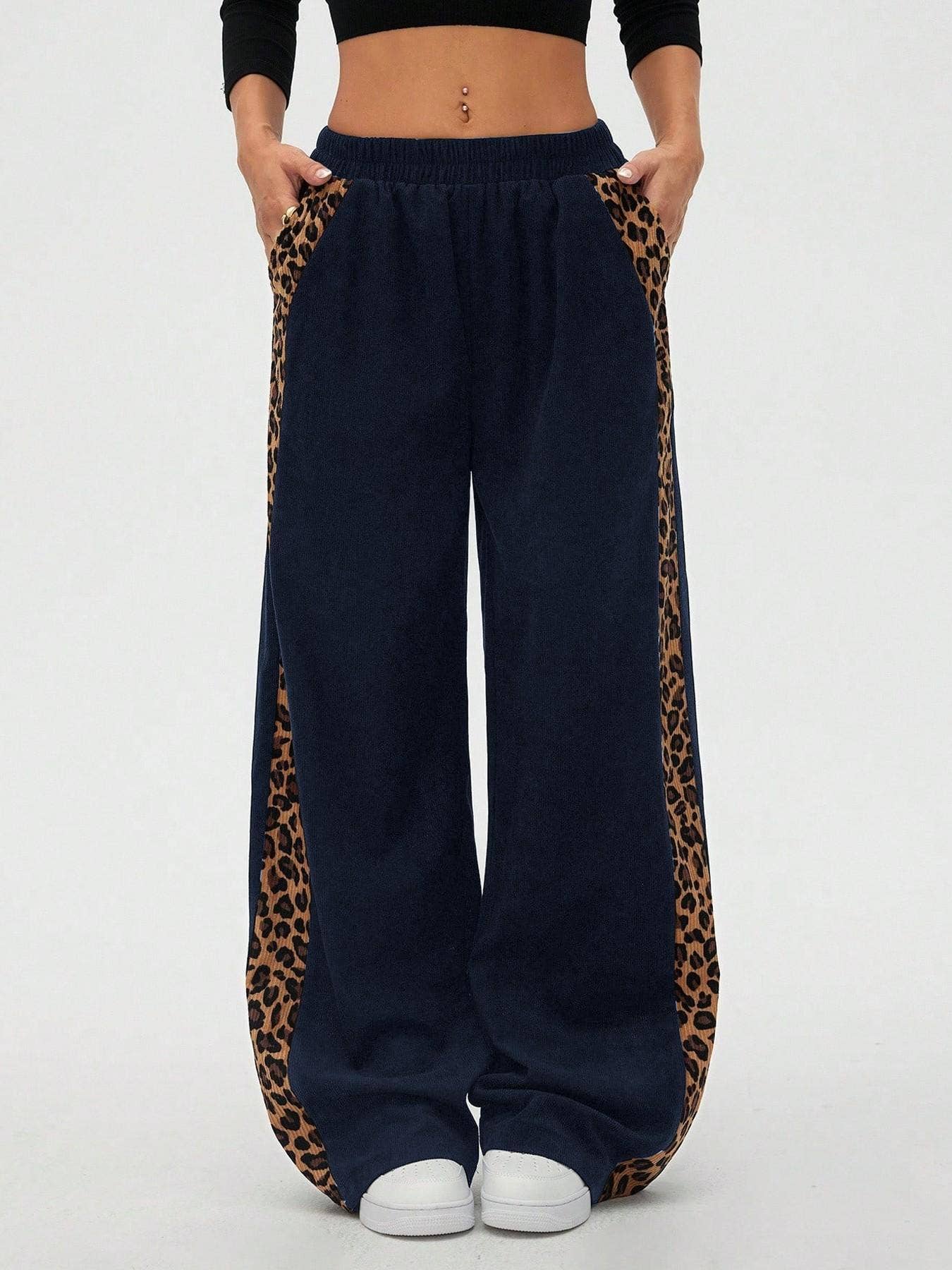 Montana BOHO: Corduroy, Side Leopard Stripe Wide Leg Pants