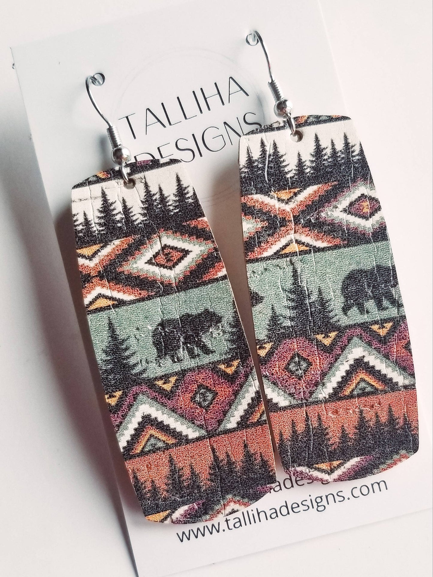 Tribal Genuine Leather Backed Cork Bar Lightweight Earrings—Montana Boho Western Spirit Jewelry