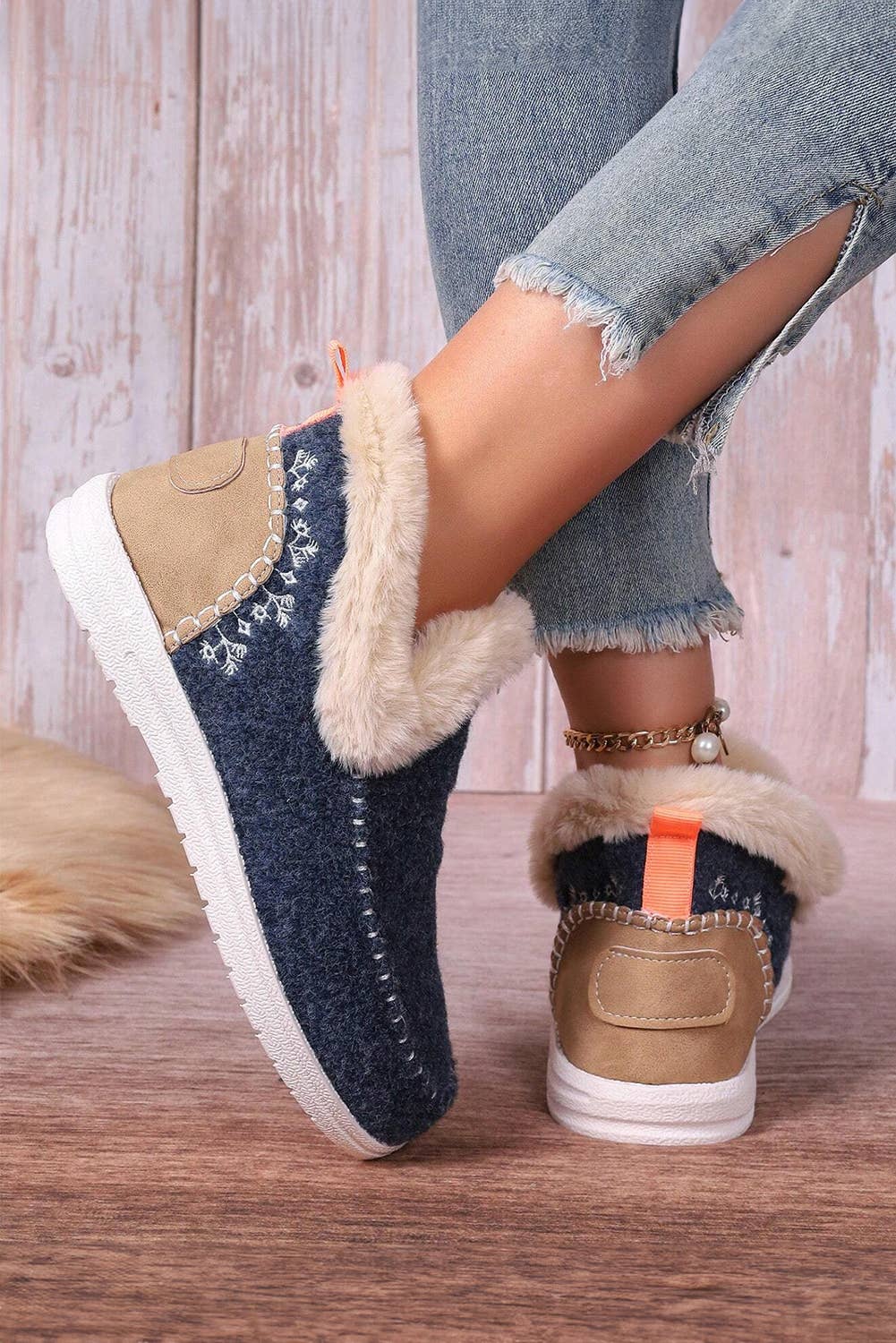 Montana Girl: Suede Stitching Patchwork Plush Lined Anklet Boots