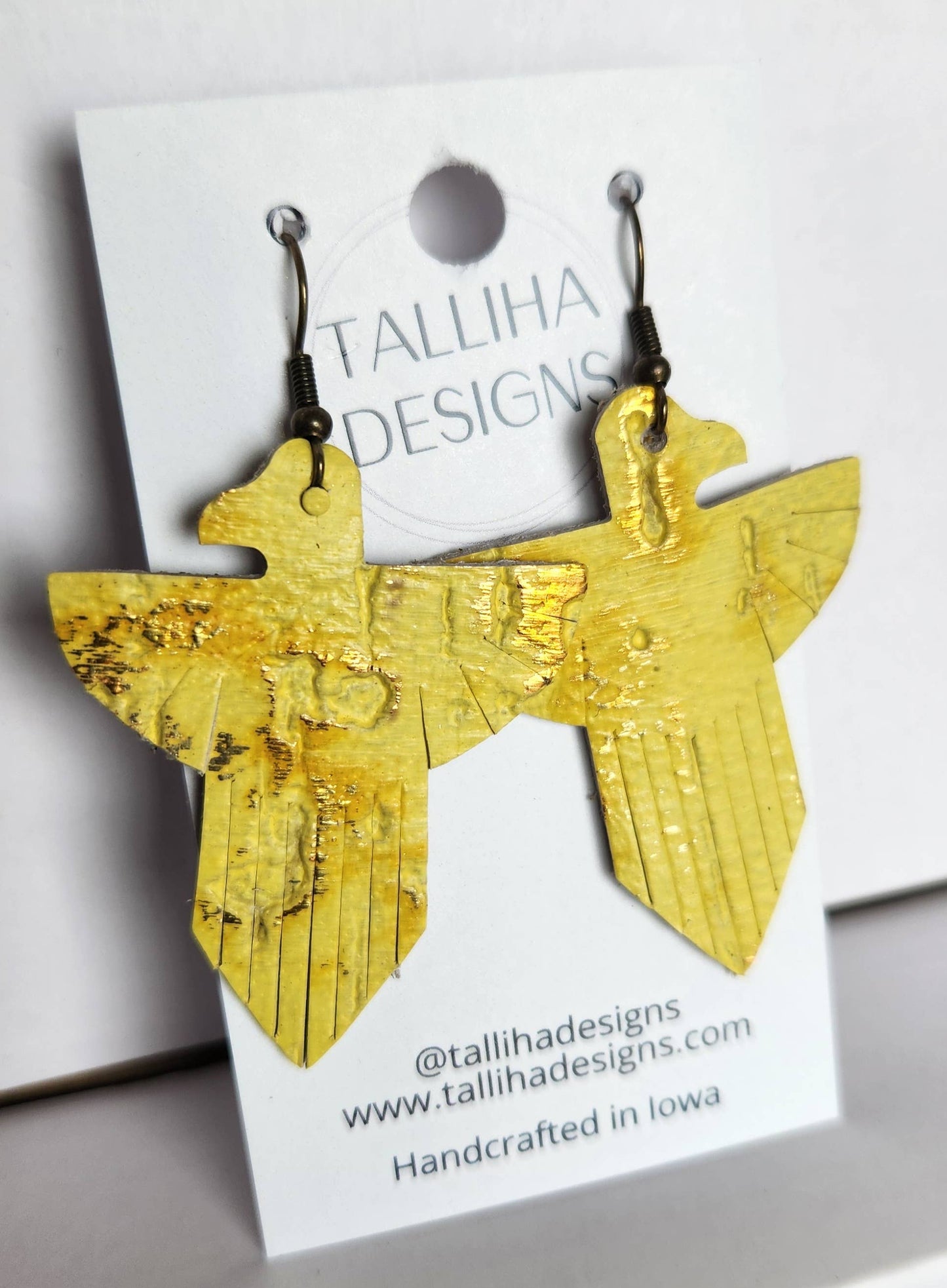 Yellow Wildwood Genuine Leather Boho Western T-Bird Earrings: Montana Boho Western Spirit Jewelry