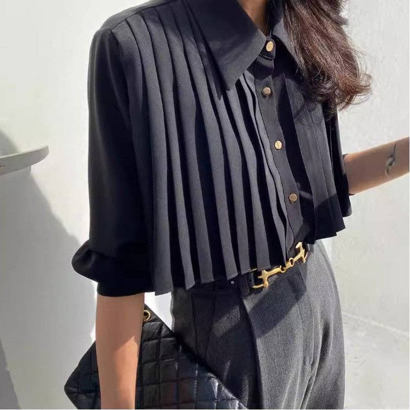 Loose Fit Short Pleated Long Sleeve Shirt—"Be A SHOW-Stopper"