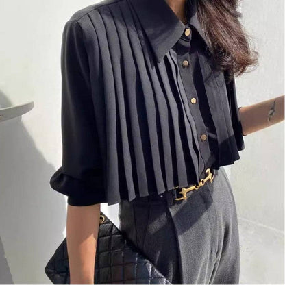 Loose Fit Short Pleated Long Sleeve Shirt—"Be A SHOW-Stopper"