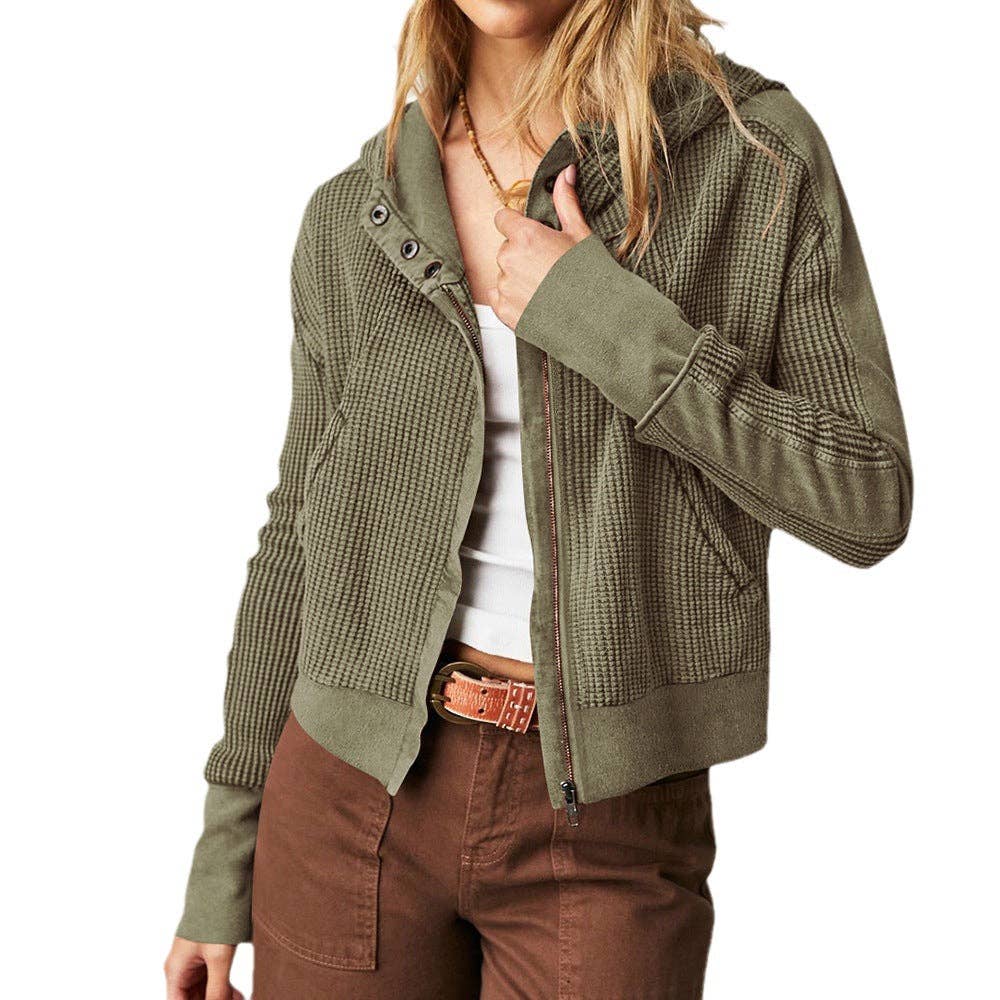 Montana BOHO: Hooded Zipper Sweater, Spliced Lazy Style Knitted Jacket