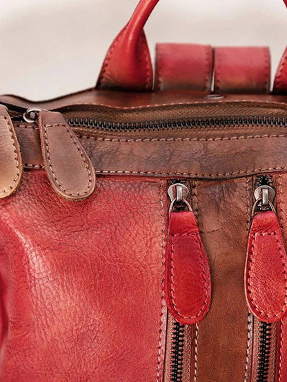 Casual Travel Color Matching Leather Backpack BROWN