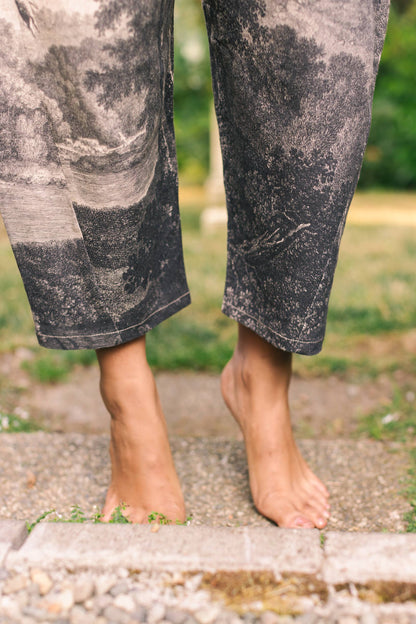 "Still I Rise"  Linen Cropped Artist Pant w/ Sunrise, Woman— FREE SPIRIT DREAMER Series: Boho & Free-People loving styles.