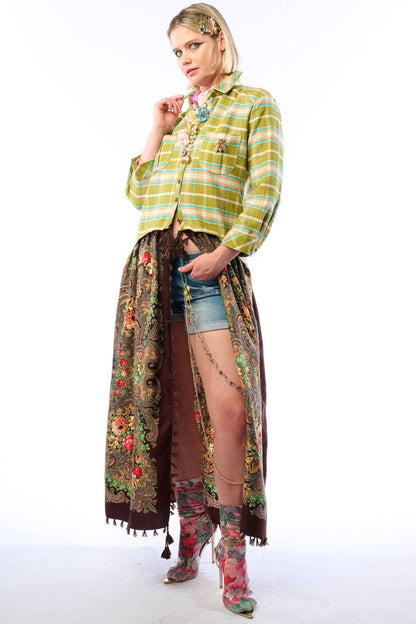 Boho Fashion:  Be the showstopper: Beatrice Maxi Shirt-Olive; Floral Shirt Duster
