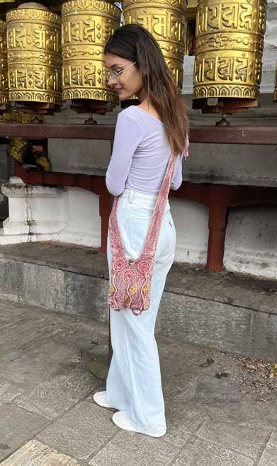 FREE SPIRIT DREAMER Series: Light Purple Cotton Crossbody Bag with Hand-Woven Flower