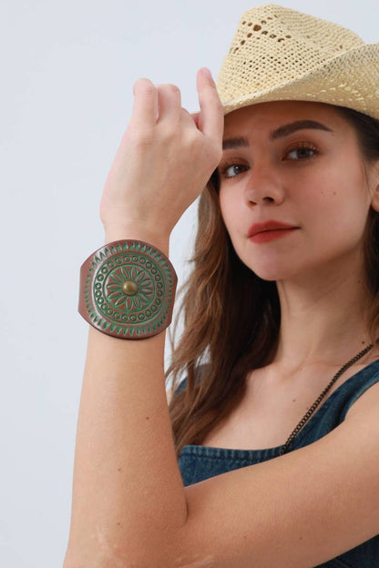 Embossed Leather Cuff – Textured Western Bracelet—Rocky Mountain Spirit Jewelry: