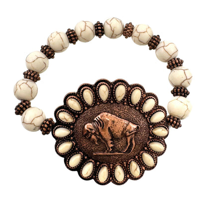Montana Boho/Western Spirit Jewerly: Buffalo Icon Turquoise Bead Stretch Bracelet