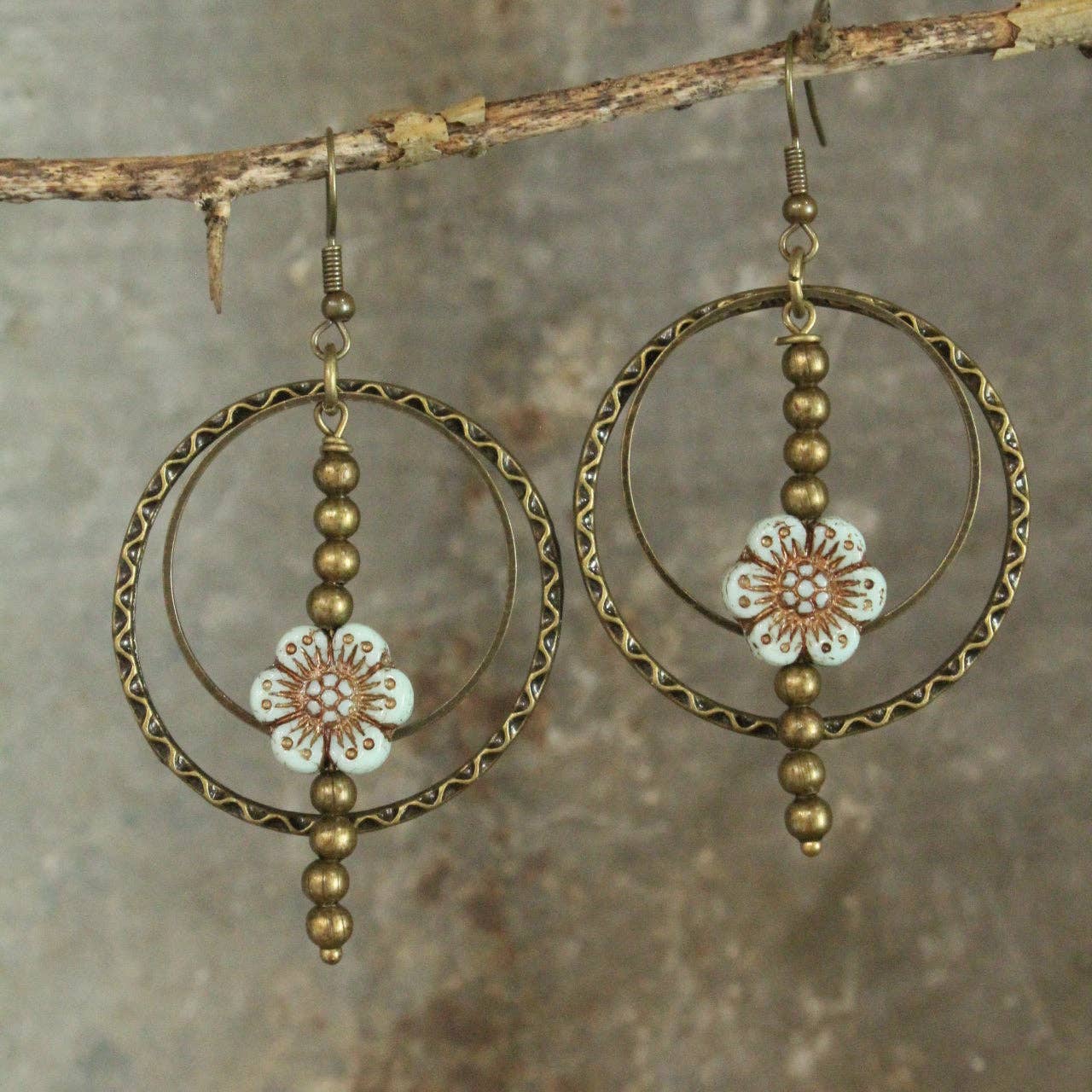 Picasso Wildflower Powder Blue Glass Bead Earrings: FREE SPIRIT DREAMER Series: Boho & Free-People loving styles.