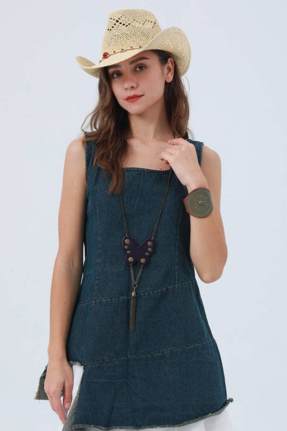 Western Butterfly Studded Leather Fringe Necklace