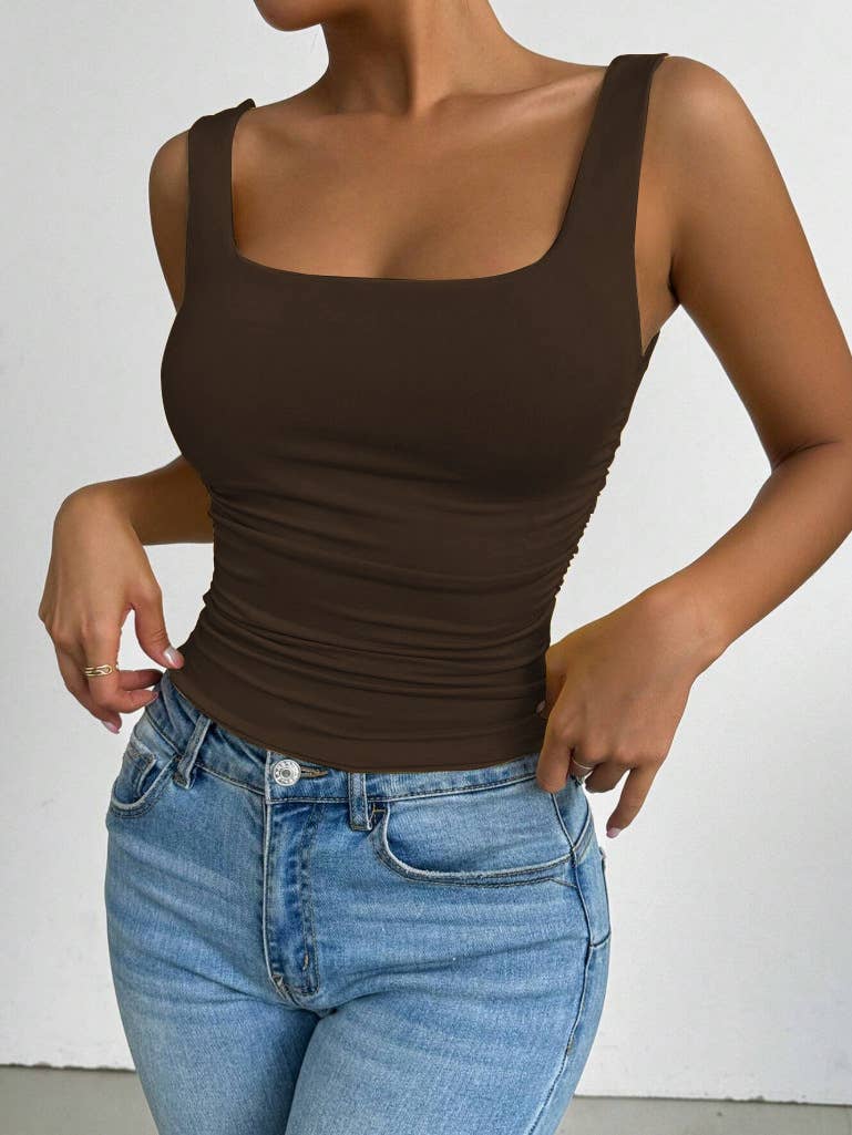 Everyday Basic Versatile Square neck stretchy tank top (Ruched sides; Very Slimming)