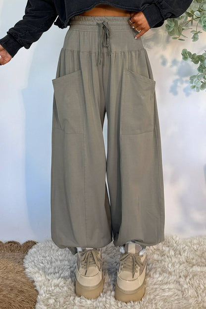Cozy Comfort Series; Elastic Waist Drawstring Wide Leg Full Length Pants