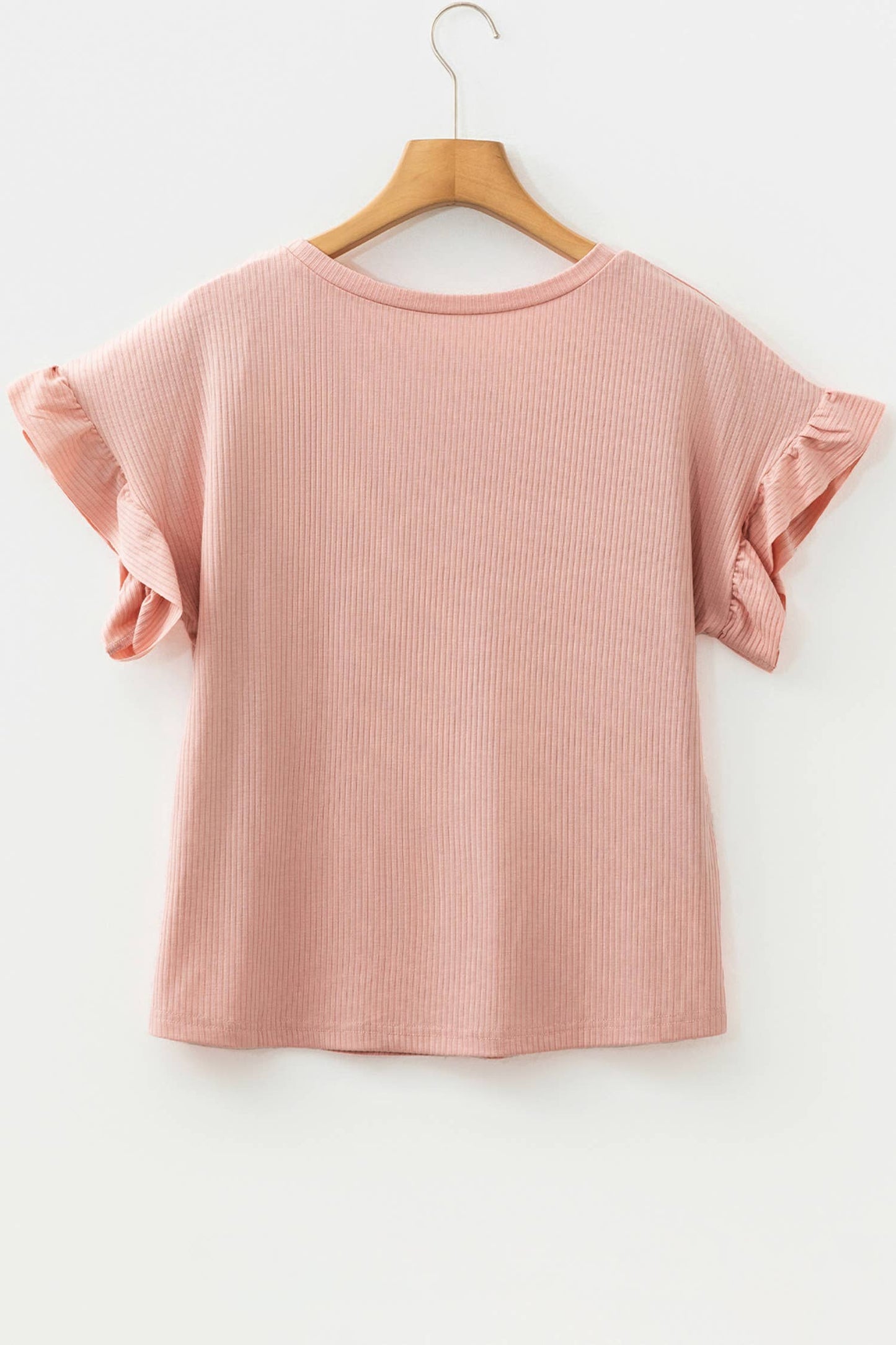 Casual Wanderer COMFY Series:Solid Color Ribbed Ruffled Short Sleeve T Shirt