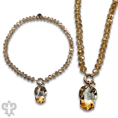 "Ripples of YELLOWSTONE" Jewelry: Large rhinestone teardrop necklace