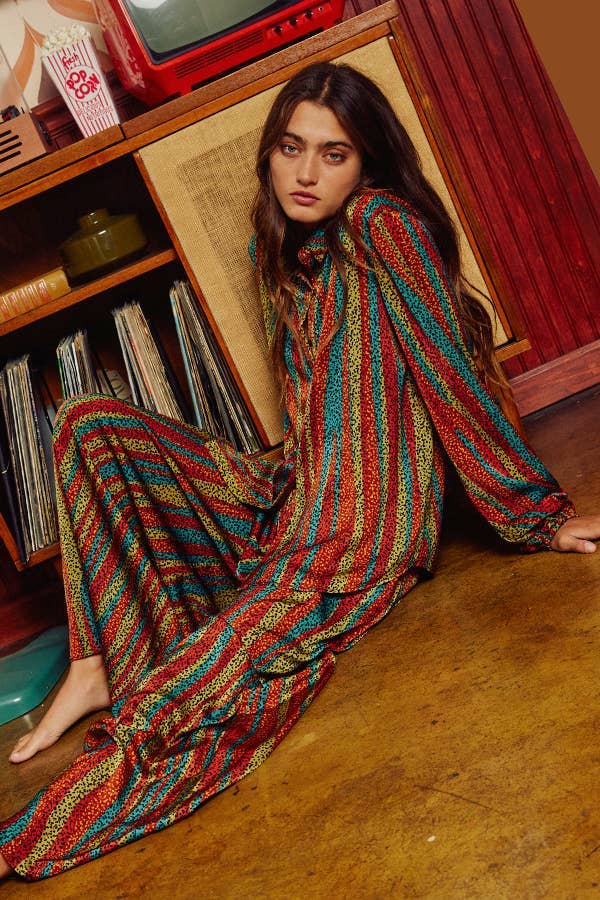 Montana Boho Western Spirit Fashion: Multi Color Long Sleeve Shirt Blouse