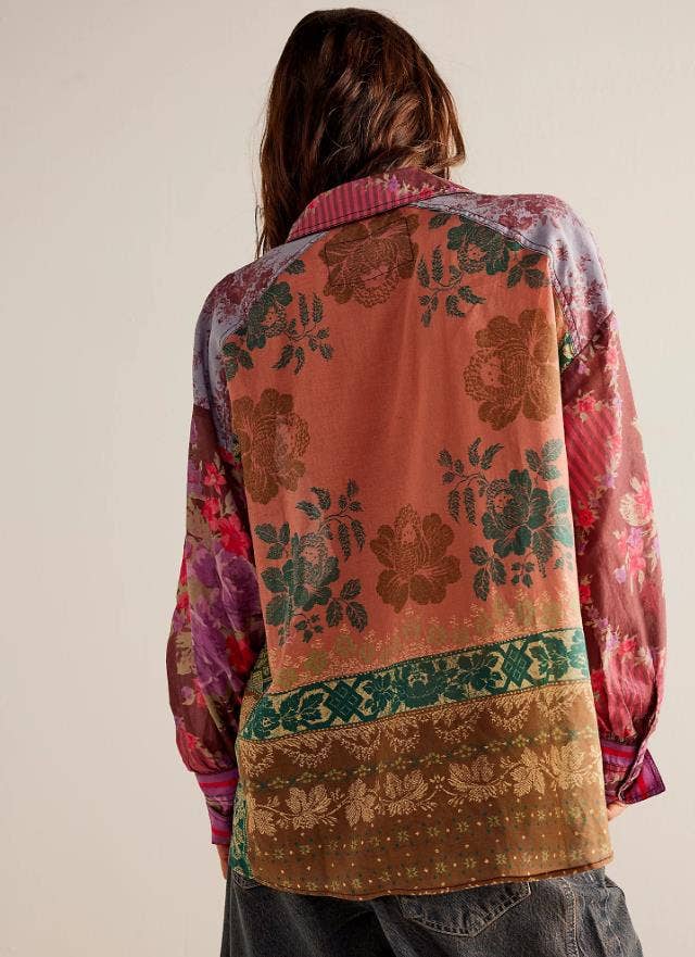 Bohemia Chic Vibe Floral (patchwork print button-up shirt)—Montana Boho Western Spirit Fashion: