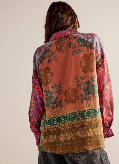 Bohemia Chic Vibe Floral (patchwork print button-up shirt)—Montana Boho Western Spirit Fashion: