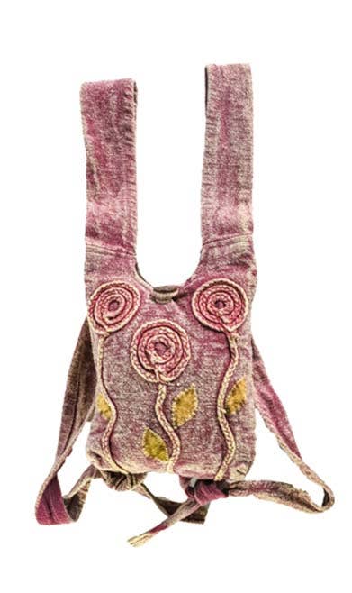 FREE SPIRIT DREAMER Series: Light Purple Cotton Crossbody Bag with Hand-Woven Flower