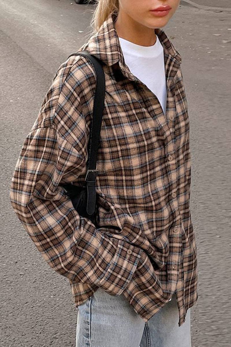 Chic Plaid Shirt for Effortless Style (Brown Plaid Flannel)