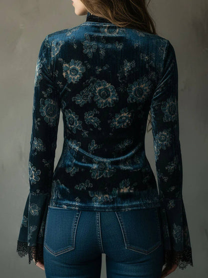 Floral Lace Trim Long Sleeve Blouse— Montana Boho Western Spirit Fashion