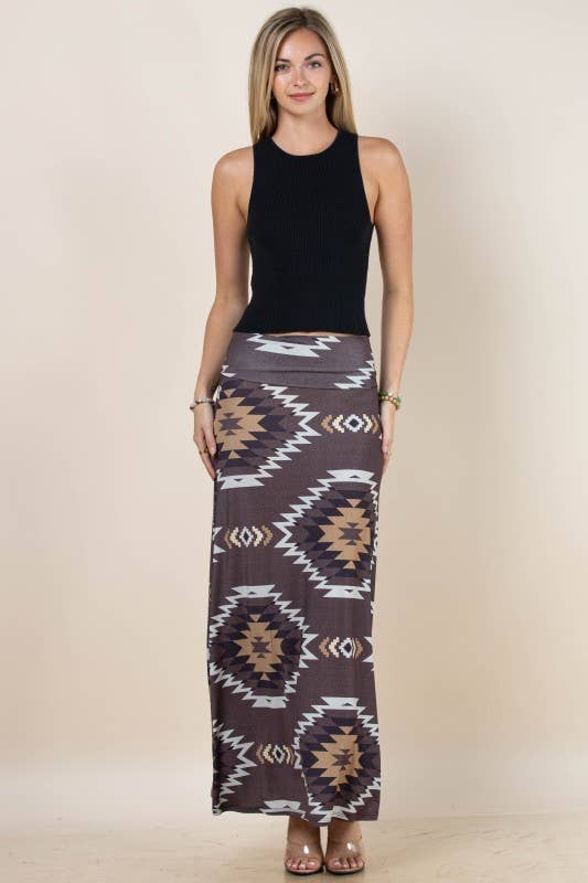 Montana Boho Western Spirit Fashion:  AZTEC PRINT A-LINE KNIT FULL SKIRT