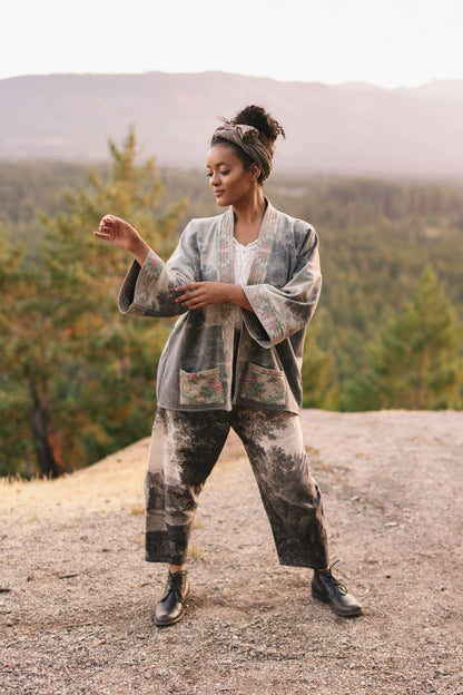"Still I Rise"  Linen Cropped Artist Pant w/ Sunrise, Woman— FREE SPIRIT DREAMER Series: Boho & Free-People loving styles.